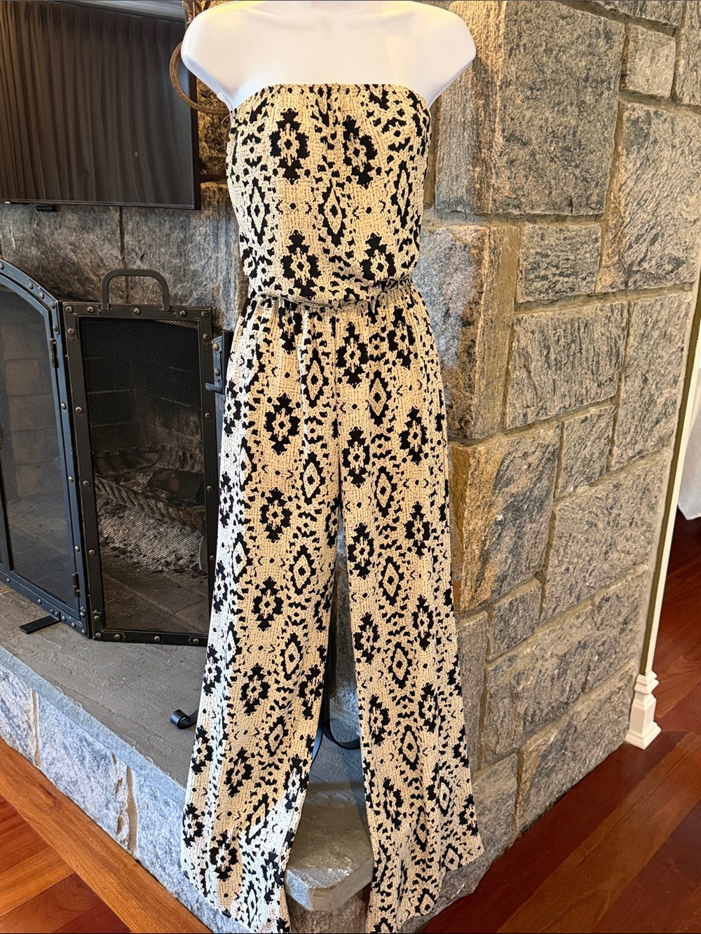 Surf Gypsy Black & Cream Strapless Wide-Leg Jumpsuit